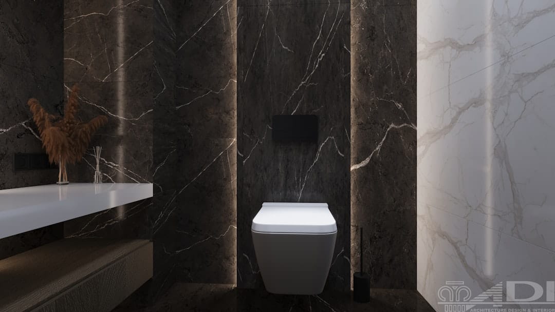 Bidet sospeso design moderno ceramica grigia con rubinetteria ottone