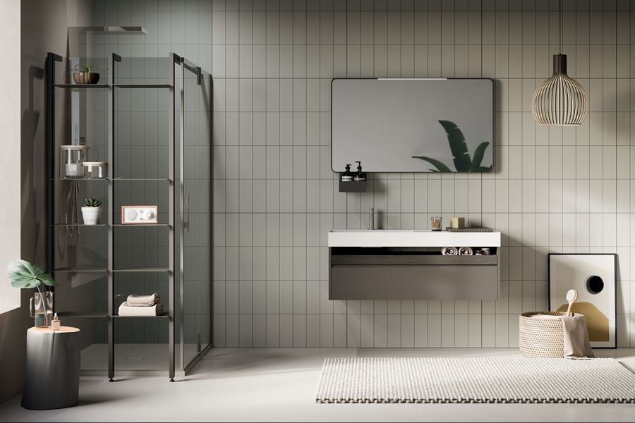 vetro fisso doccia con mensole: space by Artesi