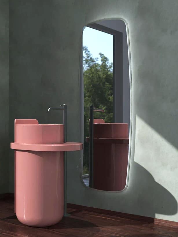 Lavabo freestanding ceramica lucida rosa Norma Ceramica Flaminia
