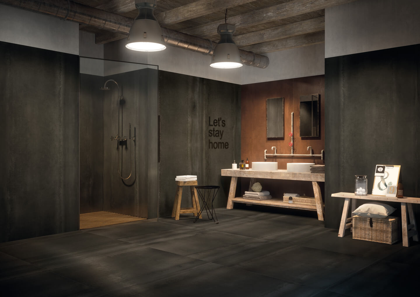 bagno in gres effetto metallico