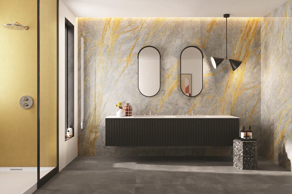 piastrelle effetto marmo colorato in gres porcellanato per bagno