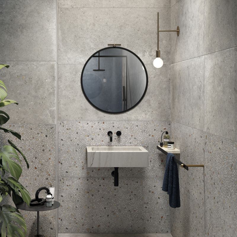 seminato veneziano in gres porcellanato per bagno
