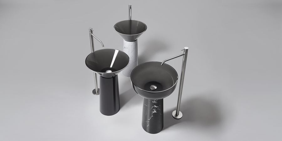 lavabo freestanding trasparente in resina colorata