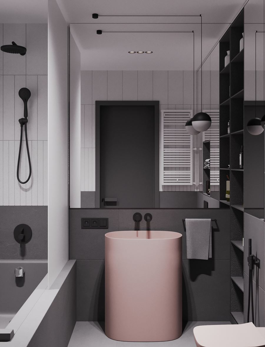 bagno rosa e grigio scuro