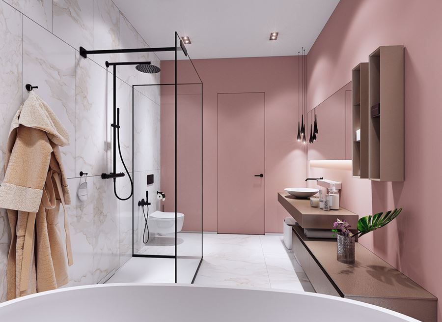 un bagno rosa intenso
