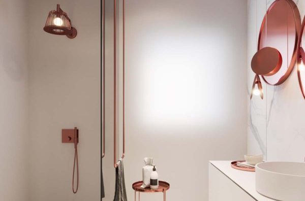 rose gold and marble bathroom
