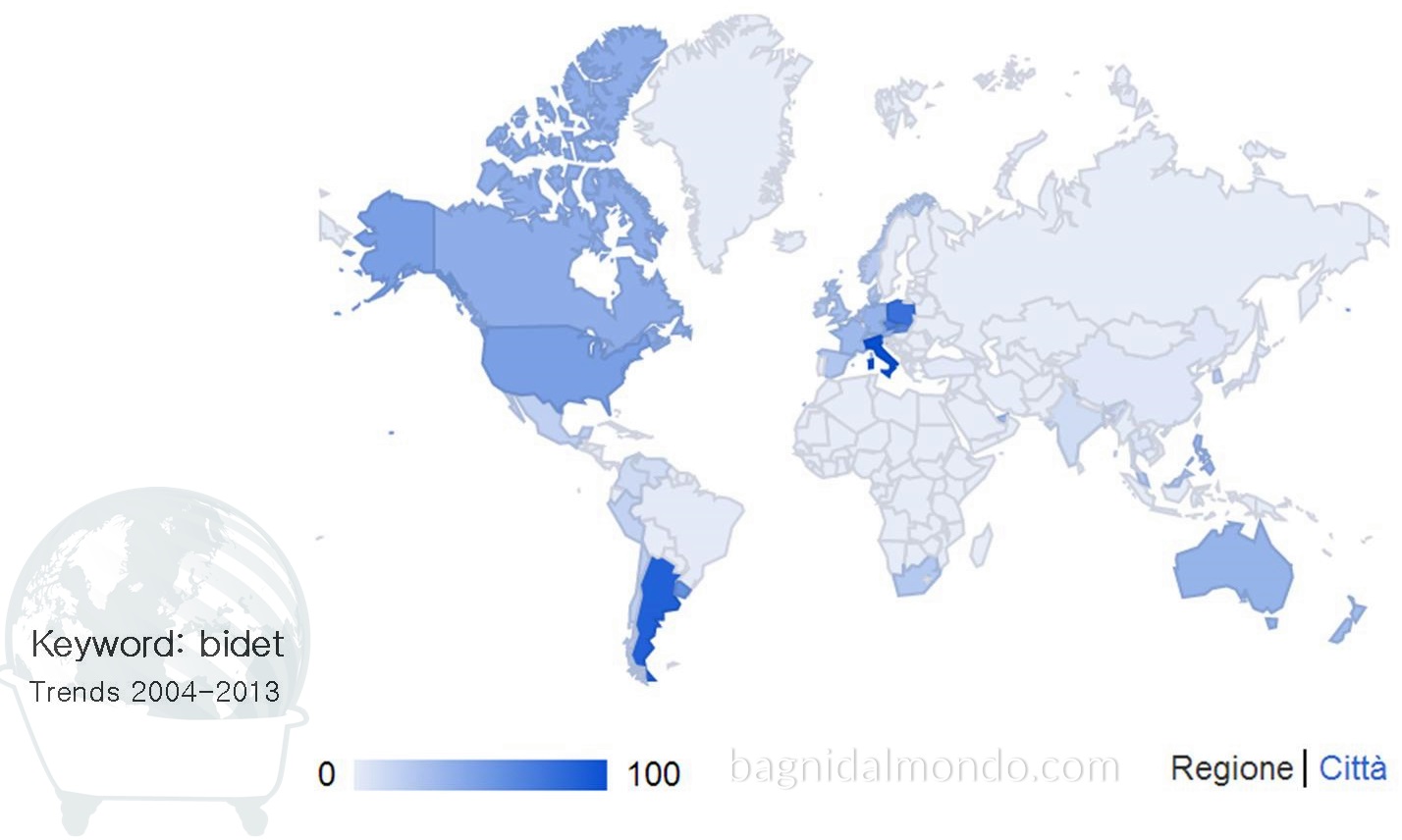 bidet nel mondo - probabile mappa