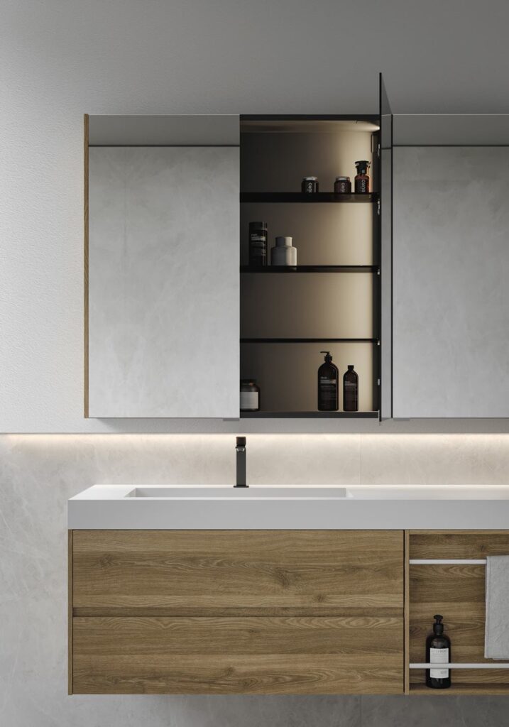 pensili bagno sospesi con mensole a giorno