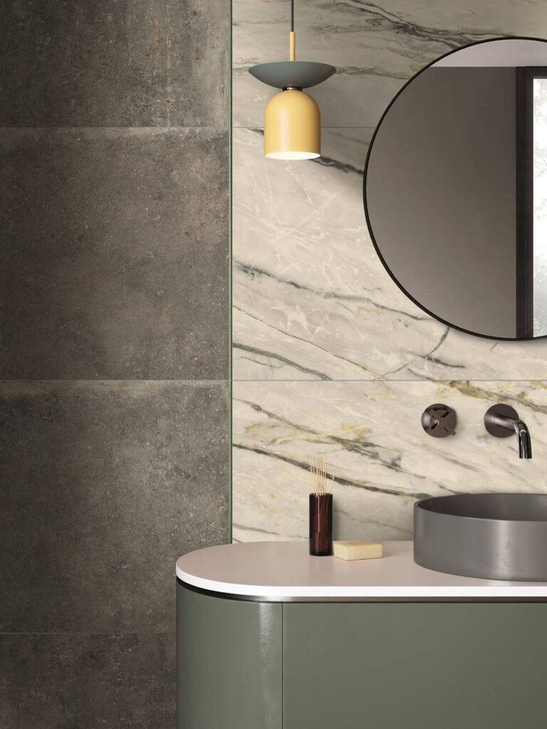 gres porcellanato effetto marmo bianco venature verdi