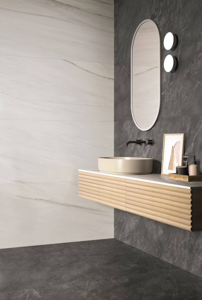 piastrelle in gres porcellanato effetto marmo per bagno