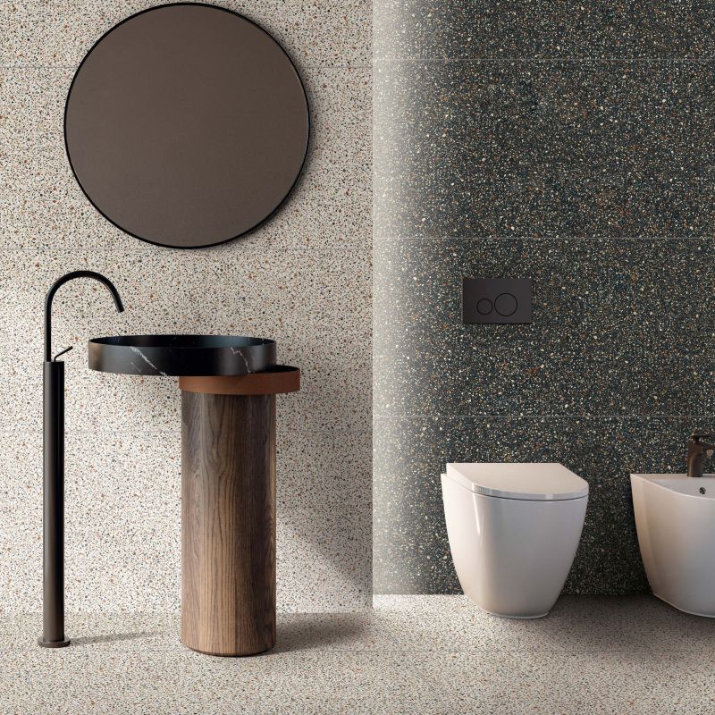 gres porcellanato effetto graniglia bianco e nero (bagno)