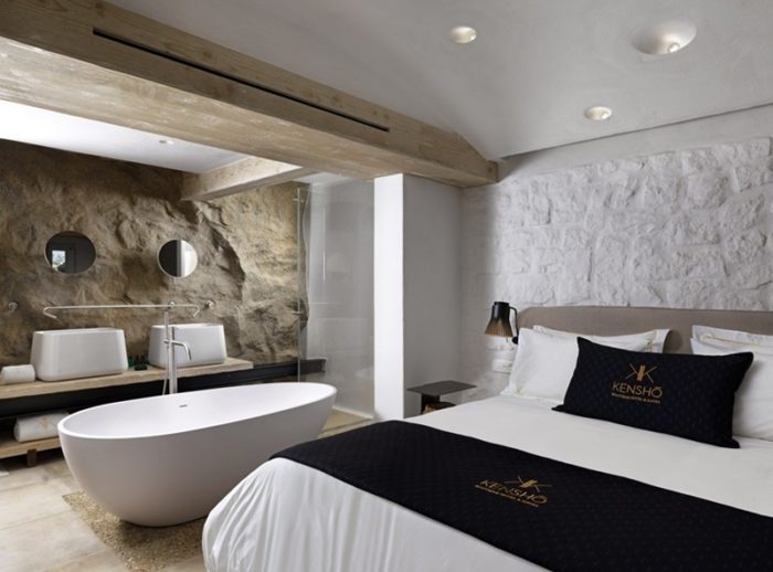 Boutique hotel Mykonos Kensho: interiors and bathrooms