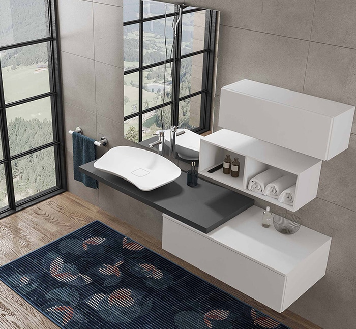 composizione arredo bagno con lavandino appoggio per disabili