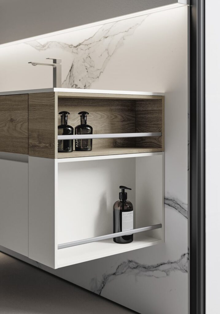 fianco mobile da bagno con vano a giorno contenitore
