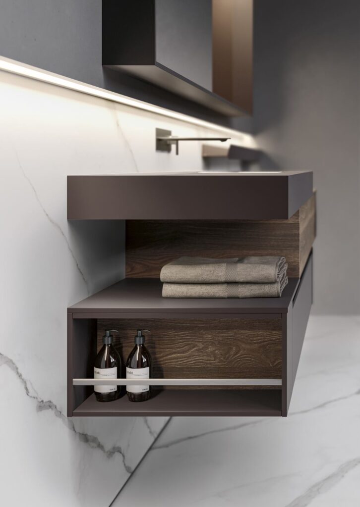 fianco mobile da bagno con vano a giorno contenitore