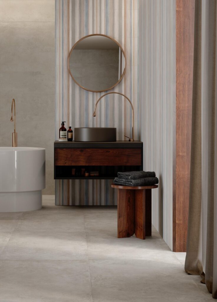 bagno con piastrelle antibatteriche effetto cemento