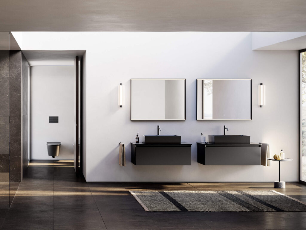 doppio lavabo squadrato nero Ceramica Catalano Doppio lavabo nero squadrato in ceramica in bagno di lusso Ceramica Catalano