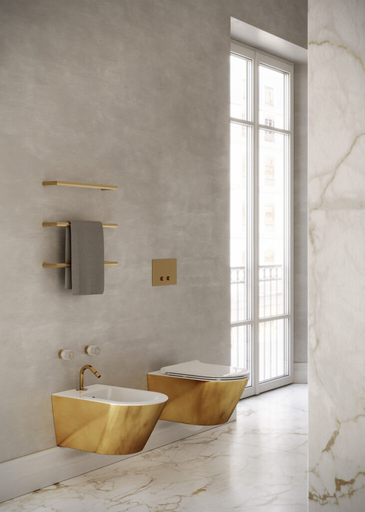 sanitari sospesi finitura oro Ceramica Catalano coppia sanitari sospesi dorati per bagni esclusivi