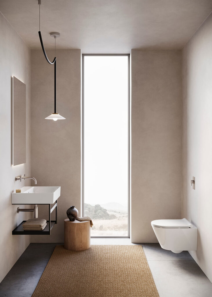 Piccolo bagno moderno con lavabo sospeso e wc sospeso di design