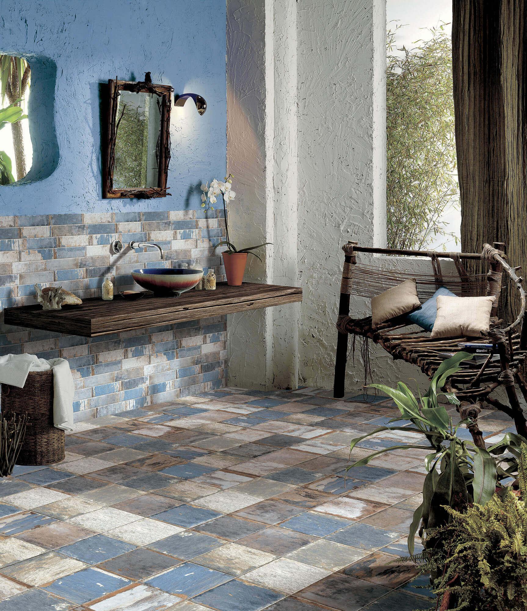 bagno in gres porcellanato effetto cementine