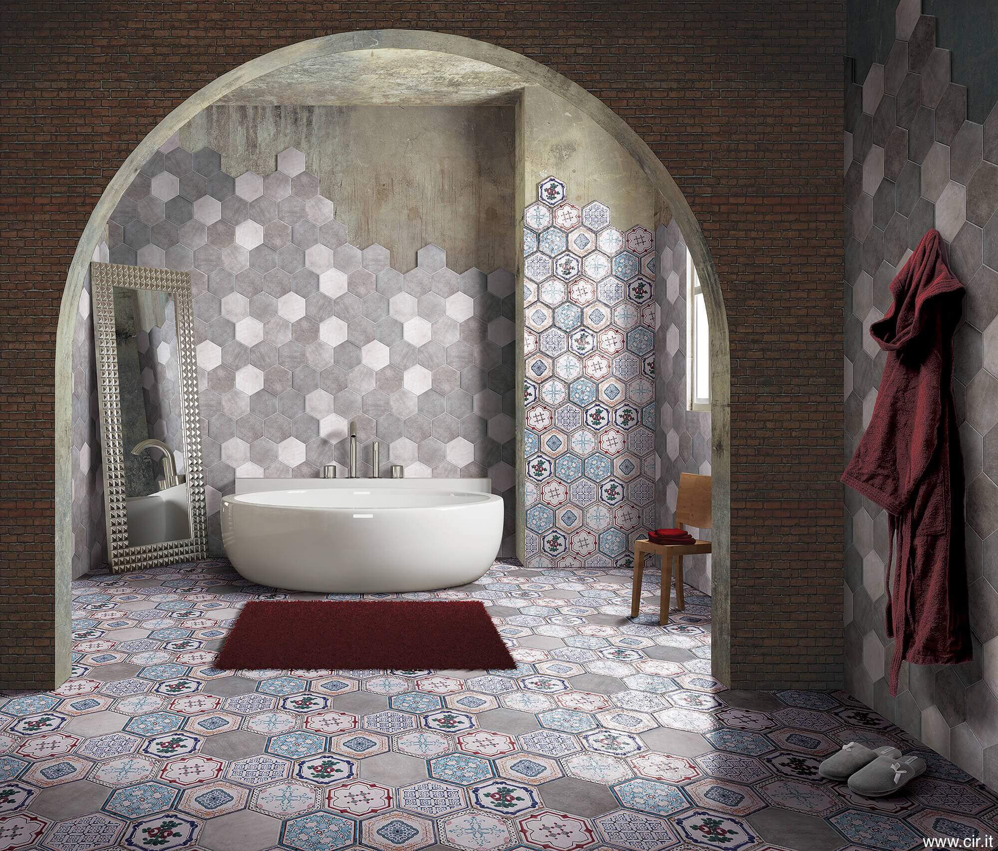 bagno in gres porcellanato effetto cementine
